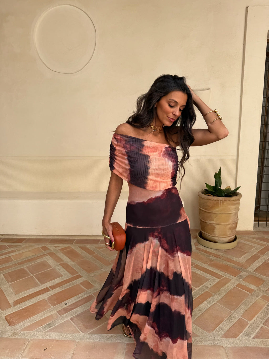 Vestido Toledo - Estampado naranja y marrón