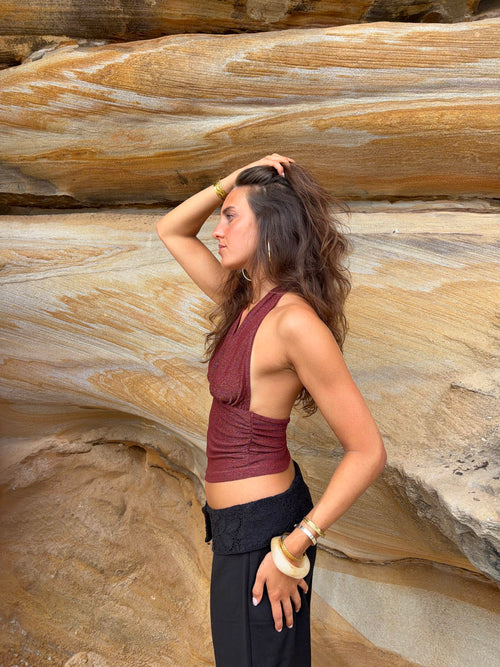 Top con cuello halter y brillo - Sofia