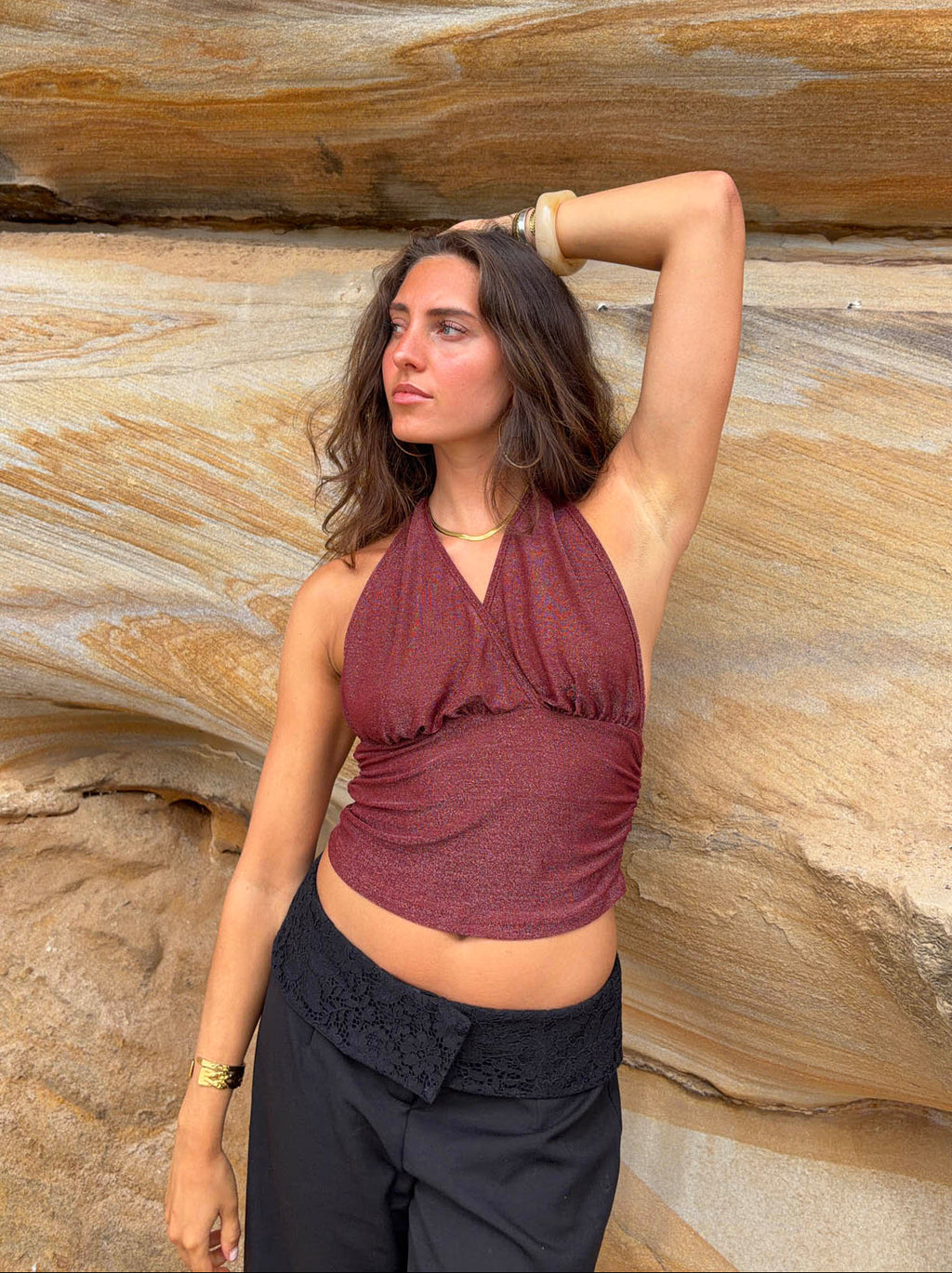 Top con cuello halter y brillo - Sofia